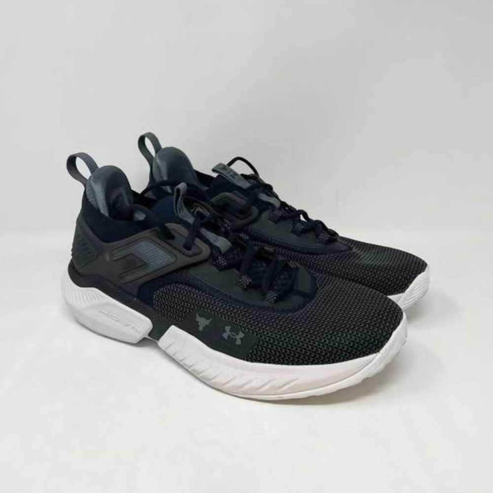 Under Armour Project Rock HOVR 5 Black White Athletic Training Shoes Mens 12.5